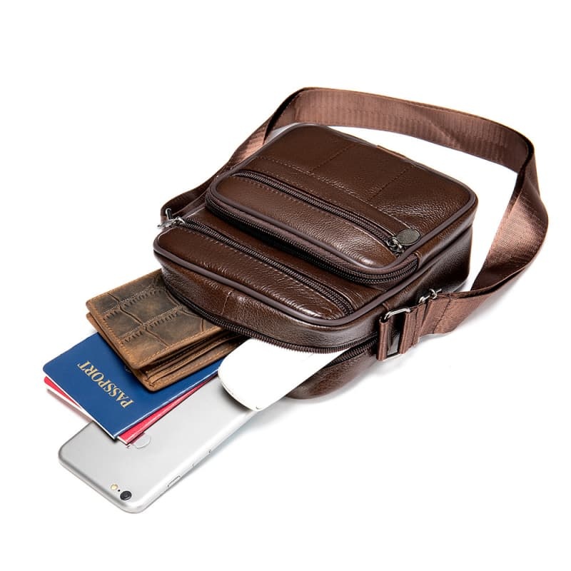Men's Genuine Leather Bag, Grain Cowhide Shoulder & Crossbody Bag