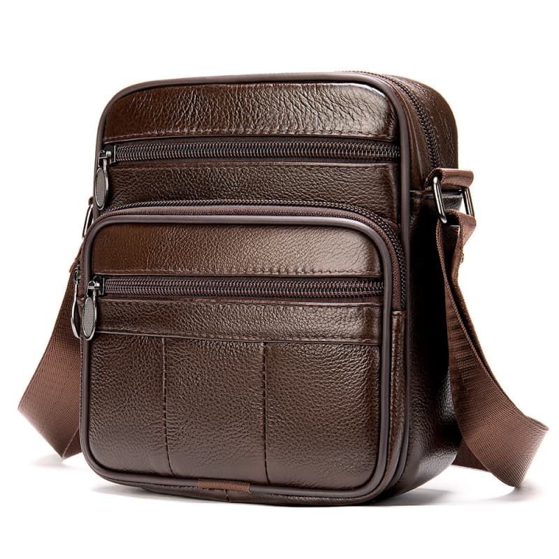 Men's Genuine Leather Bag, Grain Cowhide Shoulder & Crossbody Bag