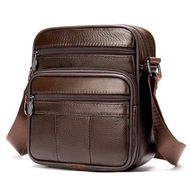 Men's Genuine Leather Bag, Grain Cowhide Shoulder & Crossbody Bag