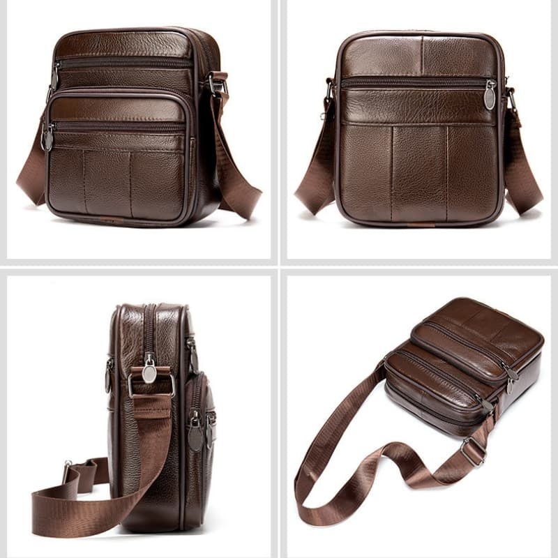 Men's Genuine Leather Bag, Grain Cowhide Shoulder & Crossbody Bag