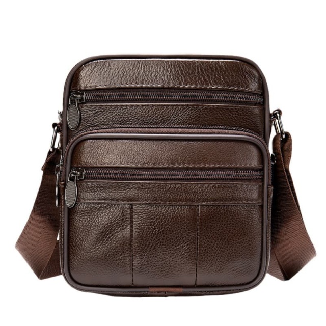 Men's Genuine Leather Bag, Grain Cowhide Shoulder & Crossbody Bag