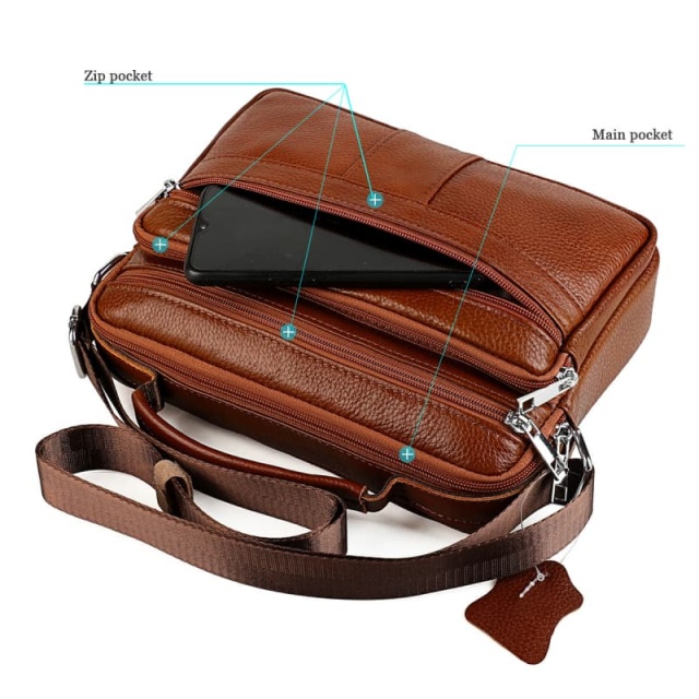 Men's Crossbody Bag, Genuine Leather Handbag, Shoulder Bag, Multi-Functional Briefcase