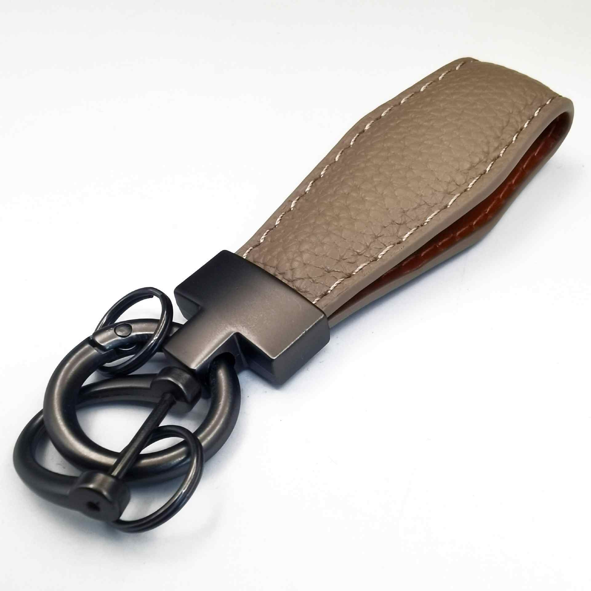 Light Luxury Metal & Leather Keychain / Key Ring — Spring-Ring Pendant Accessory