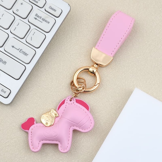 Cute Cartoon Car Keychain With Exquisite Pony Pendant Key Ring