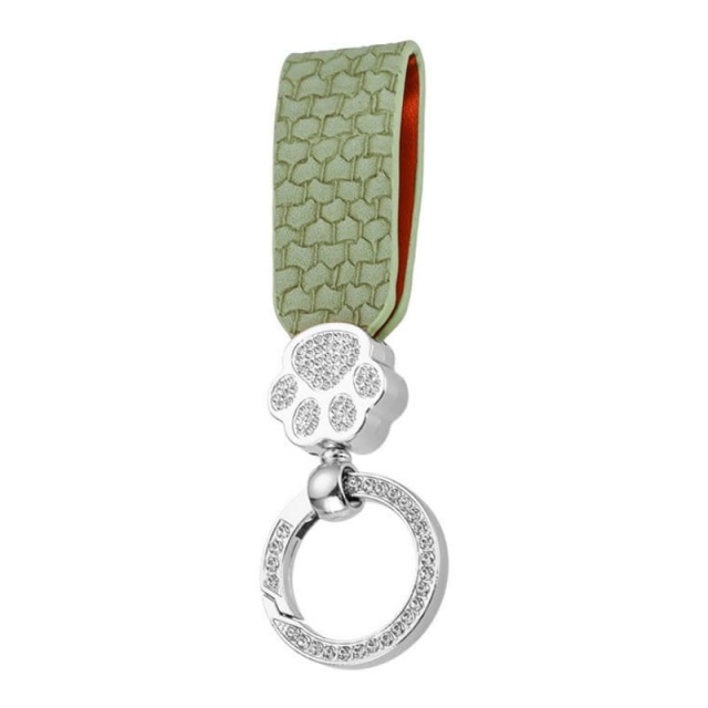 Keychain With Imitation Diamond Cat Design, Leather Keychain Pendant