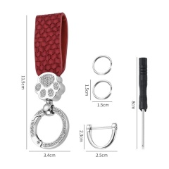 Keychain With Imitation Diamond Cat Design, Leather Keychain Pendant