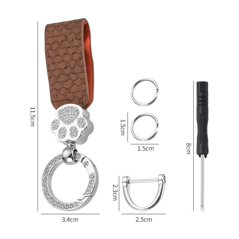 Keychain With Imitation Diamond Cat Design, Leather Keychain Pendant