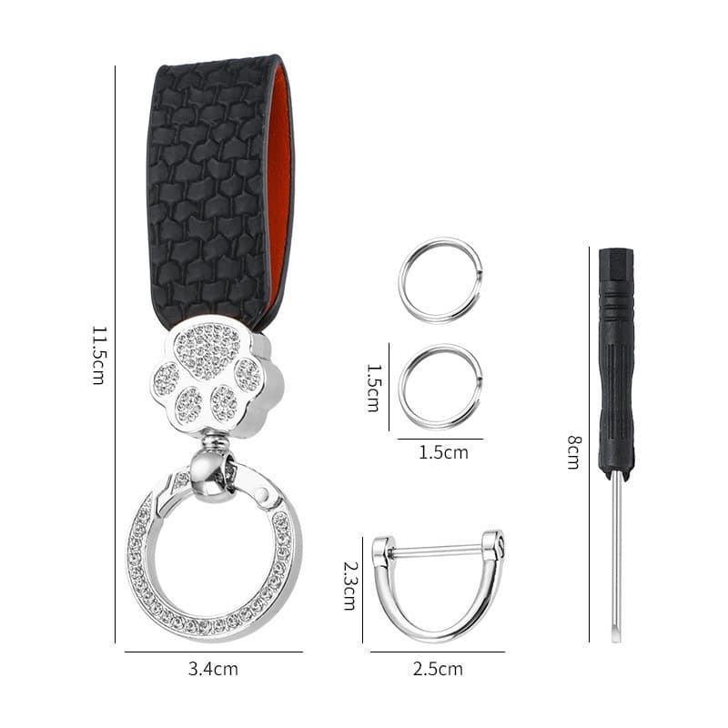 Keychain With Imitation Diamond Cat Design, Leather Keychain Pendant