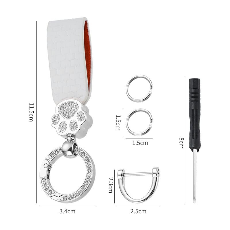 Keychain With Imitation Diamond Cat Design, Leather Keychain Pendant