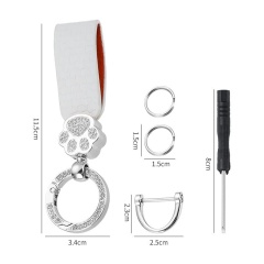Keychain With Imitation Diamond Cat Design, Leather Keychain Pendant