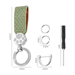 Keychain With Imitation Diamond Cat Design, Leather Keychain Pendant