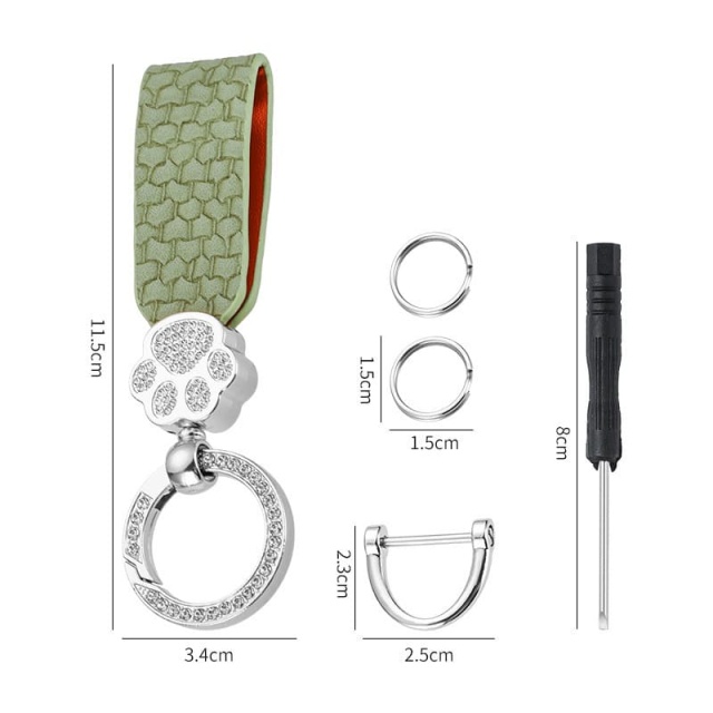 Keychain With Imitation Diamond Cat Design, Leather Keychain Pendant