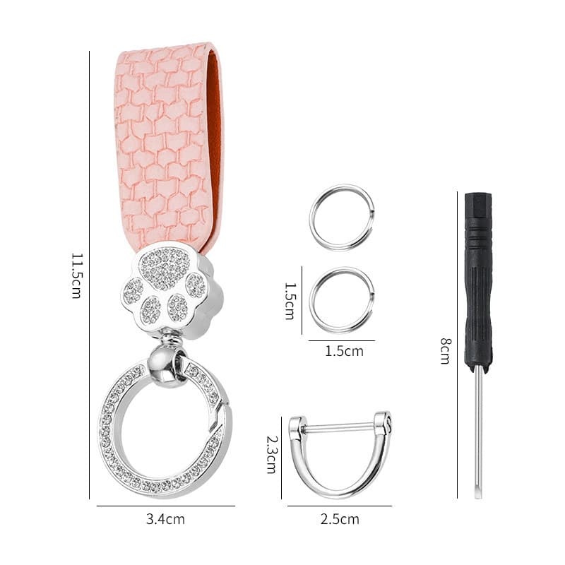 Keychain With Imitation Diamond Cat Design, Leather Keychain Pendant