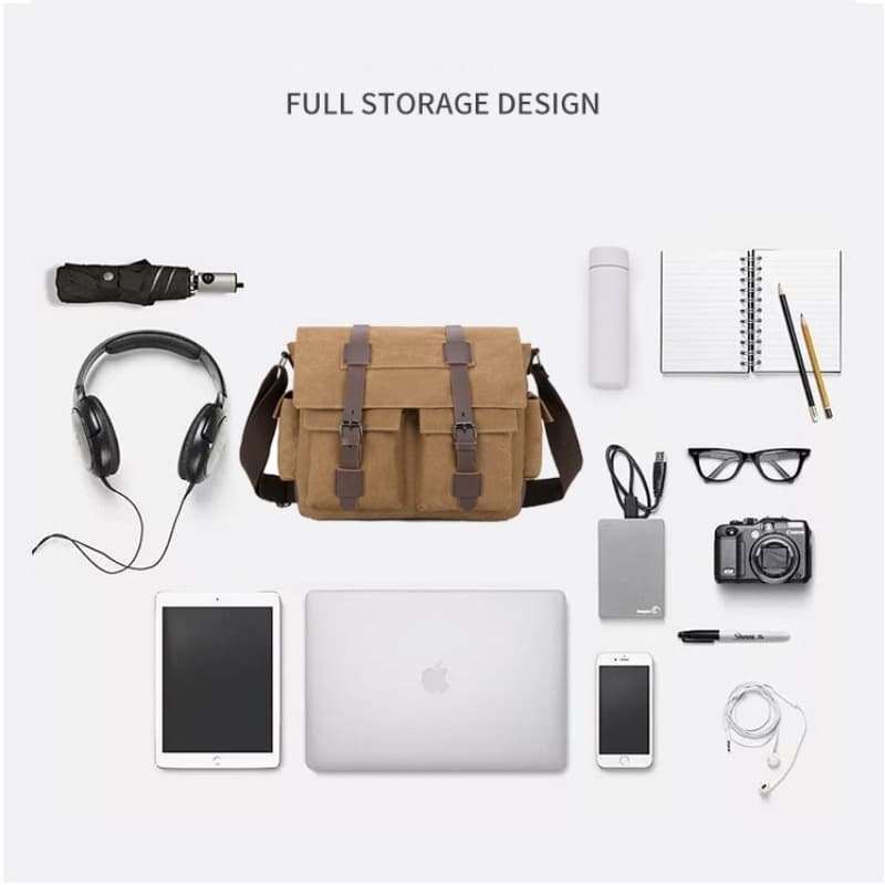 Vintage Canvas Men's Crossbody Laptop Bag, Multi-functional Travel Sling Bag