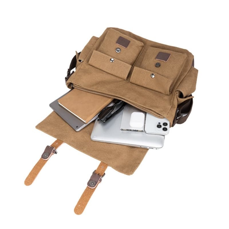 Vintage Canvas Men's Crossbody Laptop Bag, Multi-functional Travel Sling Bag