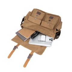 Vintage Canvas Men's Crossbody Laptop Bag, Multi-functional Travel Sling Bag