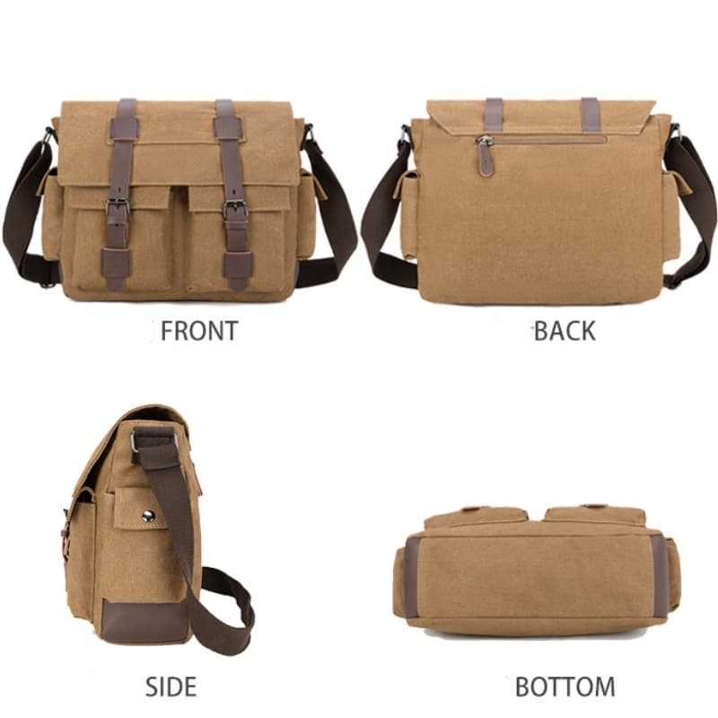 Vintage Canvas Men's Crossbody Laptop Bag, Multi-functional Travel Sling Bag