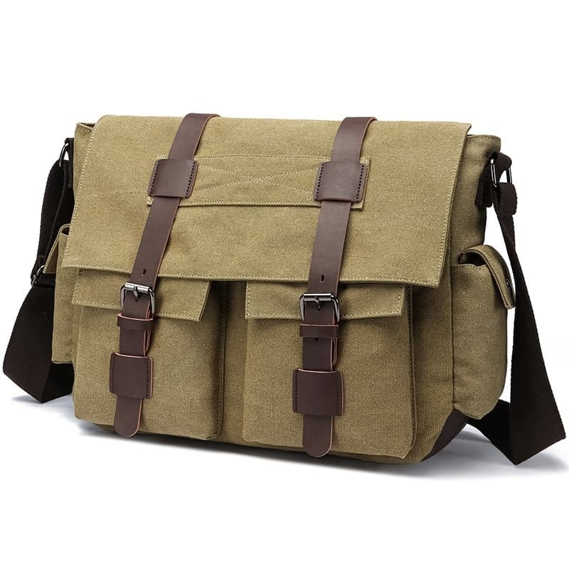 Vintage Canvas Men's Crossbody Laptop Bag, Multi-functional Travel Sling Bag
