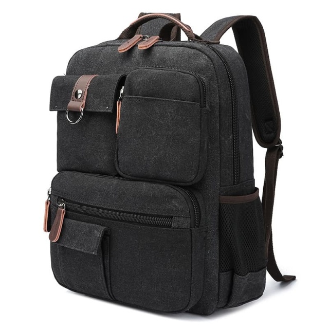 Wear-Resistant Canvas Backpack, Commuter Laptop Bag, Hiking Bag, Multi-Pocket Portable Washed Canvas Bag