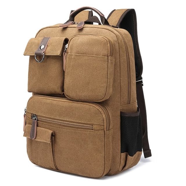 Wear-Resistant Canvas Backpack, Commuter Laptop Bag, Hiking Bag, Multi-Pocket Portable Washed Canvas Bag