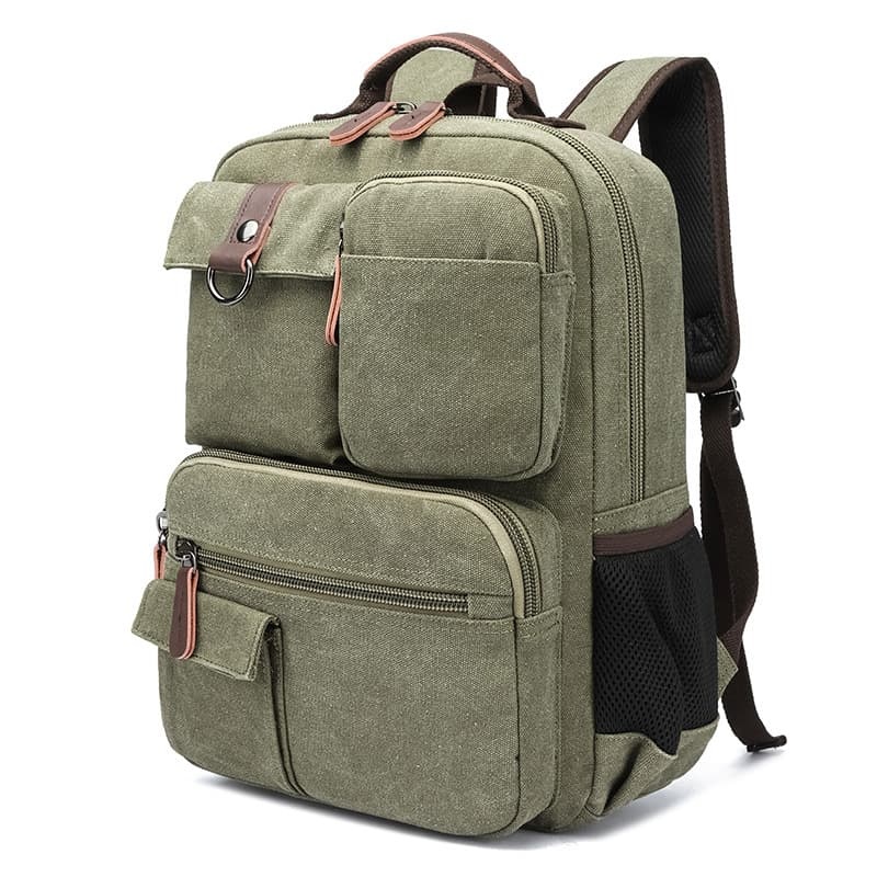 Wear-Resistant Canvas Backpack, Commuter Laptop Bag, Hiking Bag, Multi-Pocket Portable Washed Canvas Bag
