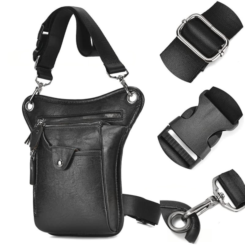 Men's Leather Crossbody Bag Multi-pocket Multifunctional Small Pouch Waist Bag Motorcycle Tool Bag