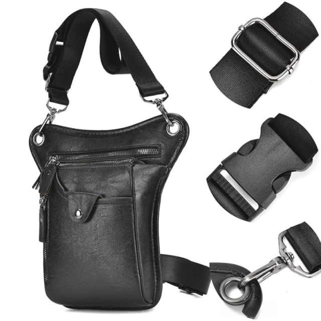 Men's Leather Crossbody Bag Multi-pocket Multifunctional Small Pouch Waist Bag Motorcycle Tool Bag