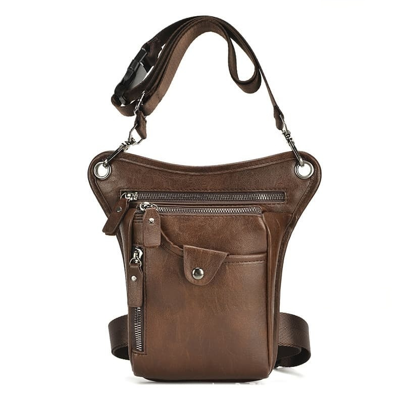 Men's Leather Crossbody Bag Multi-pocket Multifunctional Small Pouch Waist Bag Motorcycle Tool Bag