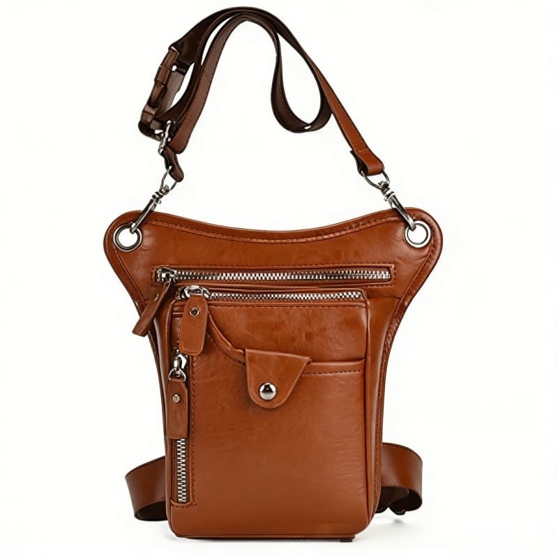 Men's Leather Crossbody Bag Multi-pocket Multifunctional Small Pouch Waist Bag Motorcycle Tool Bag
