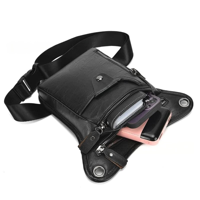 Men's Leather Crossbody Bag Multi-pocket Multifunctional Small Pouch Waist Bag Motorcycle Tool Bag