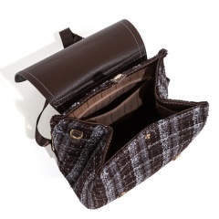 PU Plaid Woolen Backpack, Casual Stylish Commuter Bag