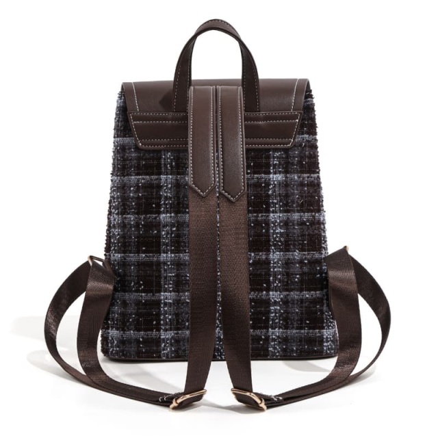 PU Plaid Woolen Backpack, Casual Stylish Commuter Bag