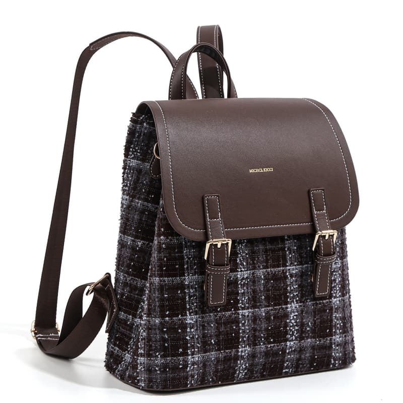 PU Plaid Woolen Backpack, Casual Stylish Commuter Bag