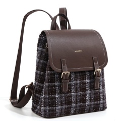PU Plaid Woolen Backpack, Casual Stylish Commuter Bag
