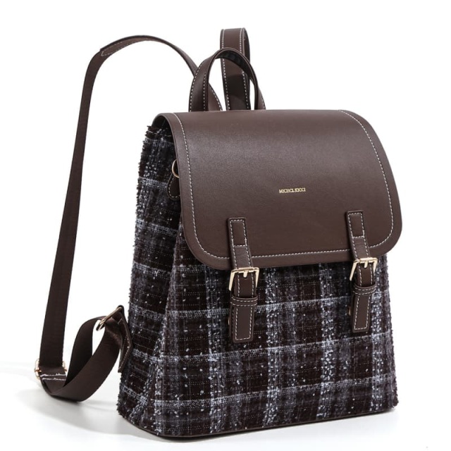 PU Plaid Woolen Backpack, Casual Stylish Commuter Bag