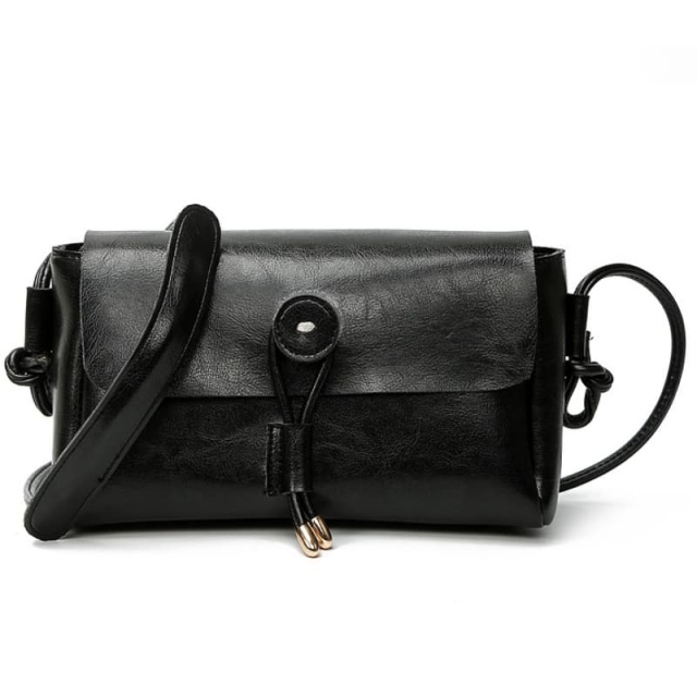 Korean-Style Square Crossbody Bag For Women, Made Of Oil Wax Leather, Fashionable Shoulder Bag