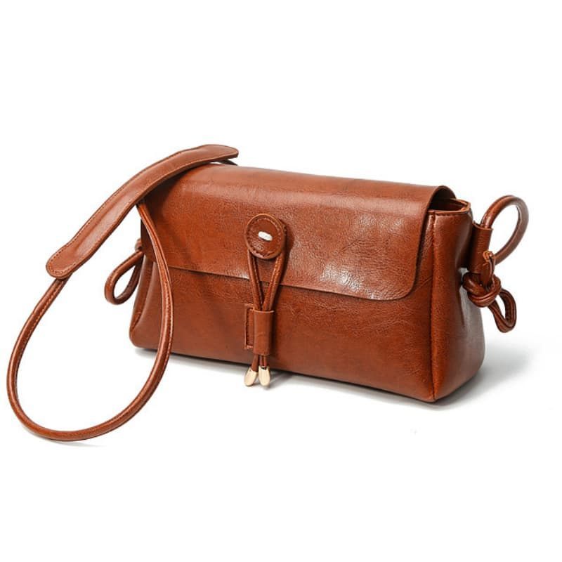 Korean-Style Square Crossbody Bag For Women, Made Of Oil Wax Leather, Fashionable Shoulder Bag