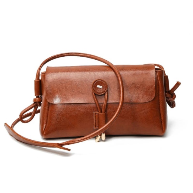 Korean-Style Square Crossbody Bag For Women, Made Of Oil Wax Leather, Fashionable Shoulder Bag