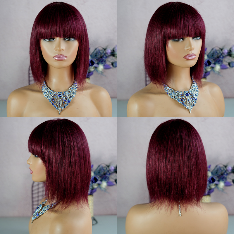 Short pixie wig with bang Machine Made 100% human hair wig :wholesale MOQ 5 Pcs