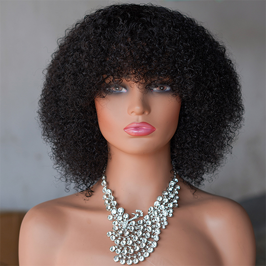 short Afro curly wig with bang Machine Made 100% human hair wig :wholesale MOQ 5 Pcs