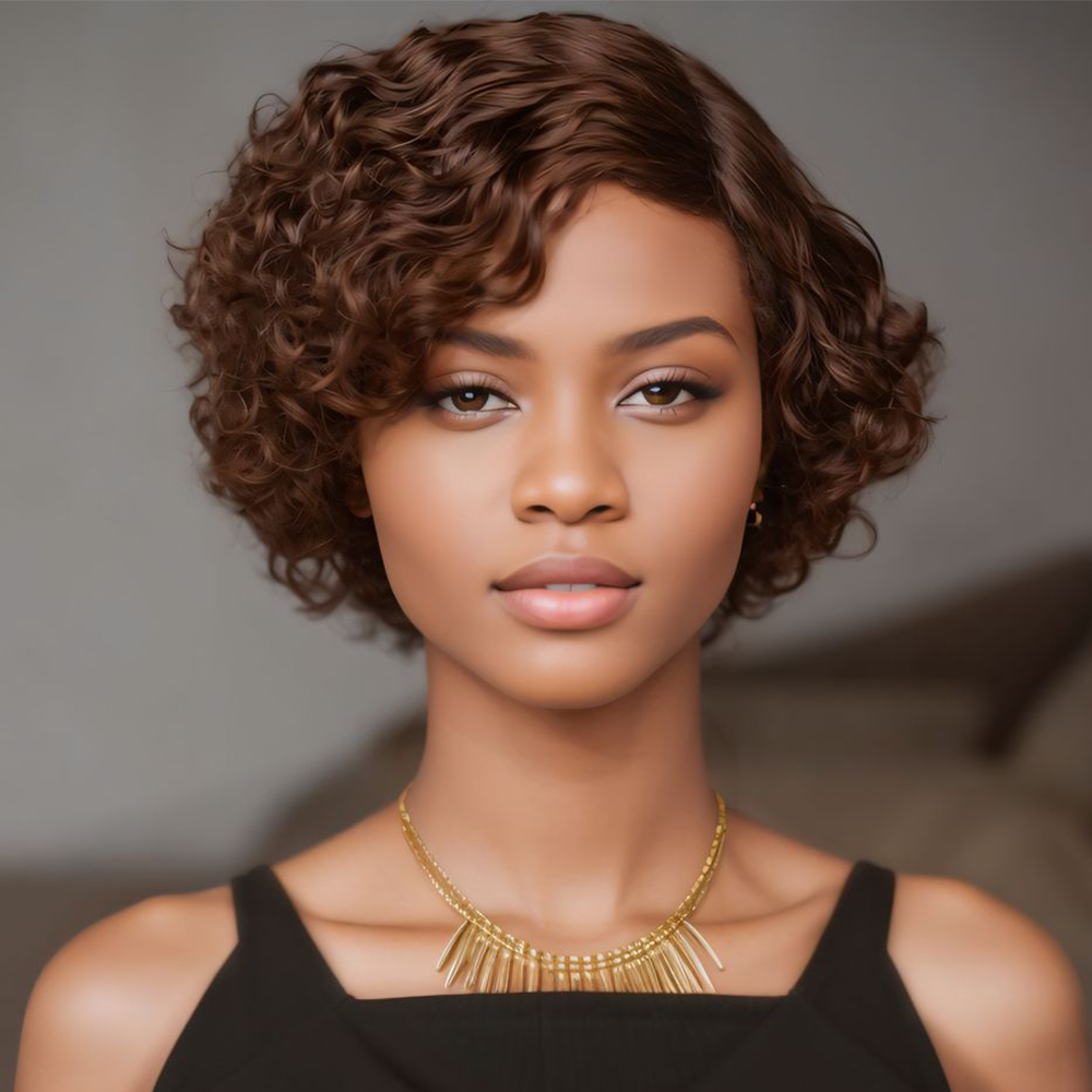 No lace short PIXIE wig Machine Made 100% human hair wig :wholesale MOQ 5 Pcs