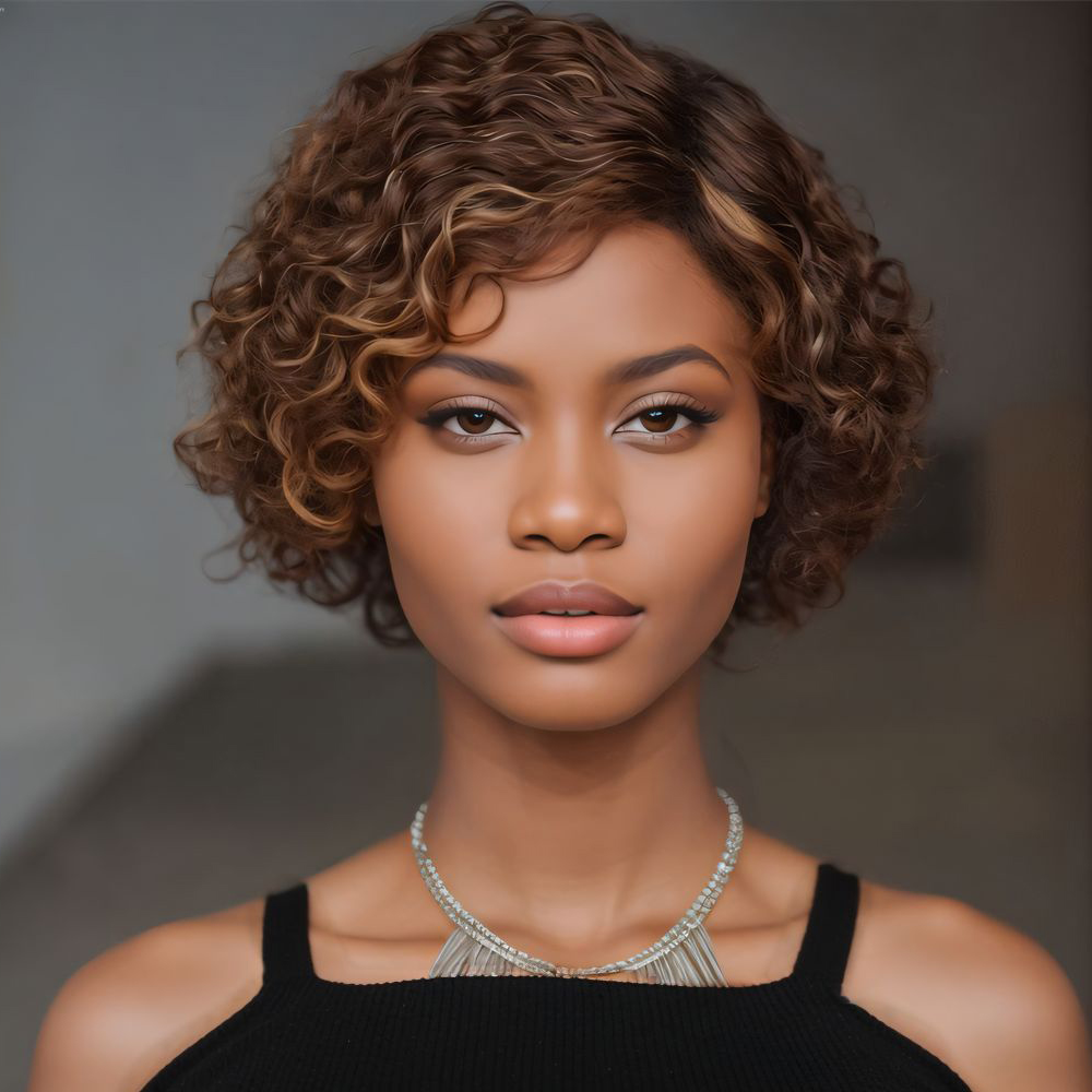 No lace short PIXIE wig Machine Made 100% human hair wig :wholesale MOQ 5 Pcs