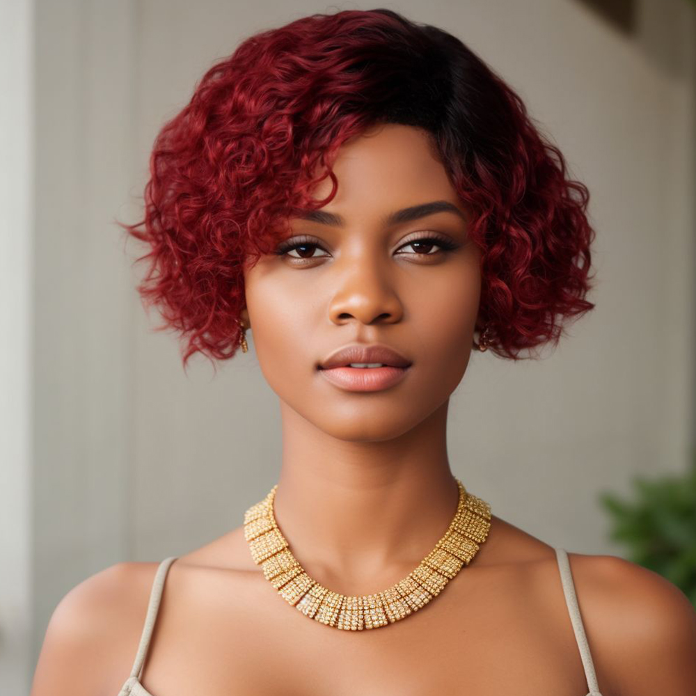 No lace short PIXIE wig Machine Made 100% human hair wig :wholesale MOQ 5 Pcs