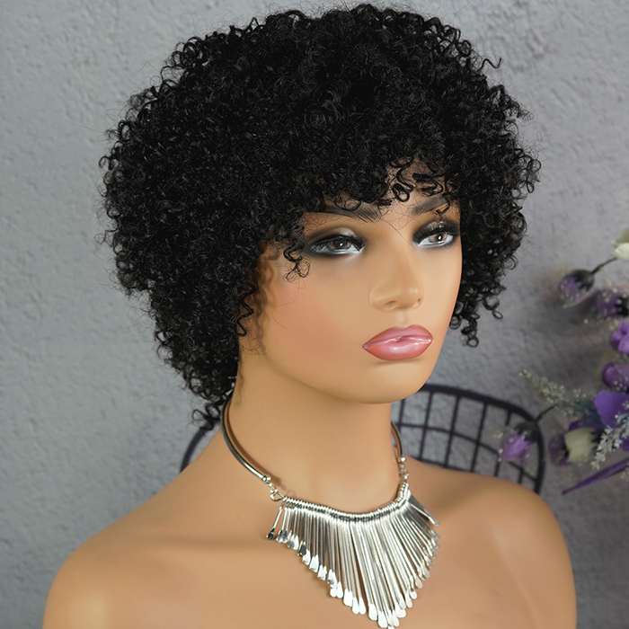 No lace short curly wig Machine Made 100% human hair wig :wholesale MOQ 5 Pcs