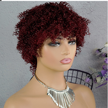 No lace short curly wig Machine Made 100% human hair wig :wholesale MOQ 5 Pcs