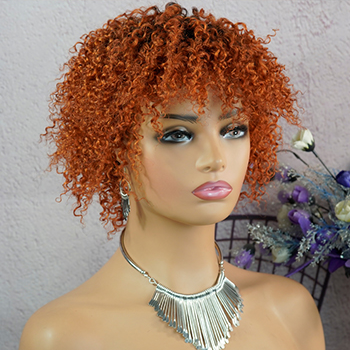 No lace short curly wig Machine Made 100% human hair wig :wholesale MOQ 5 Pcs