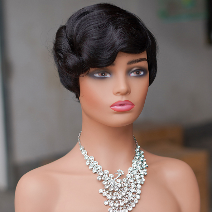 No lace short PIXIE wig Machine Made 100% human hair wig :wholesale MOQ 5 Pcs