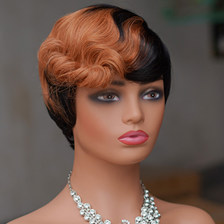No lace short PIXIE wig Machine Made 100% human hair wig :wholesale MOQ 5 Pcs