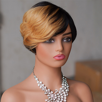 No lace short PIXIE wig Machine Made 100% human hair wig :wholesale MOQ 5 Pcs