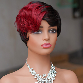 No lace short PIXIE wig Machine Made 100% human hair wig :wholesale MOQ 5 Pcs